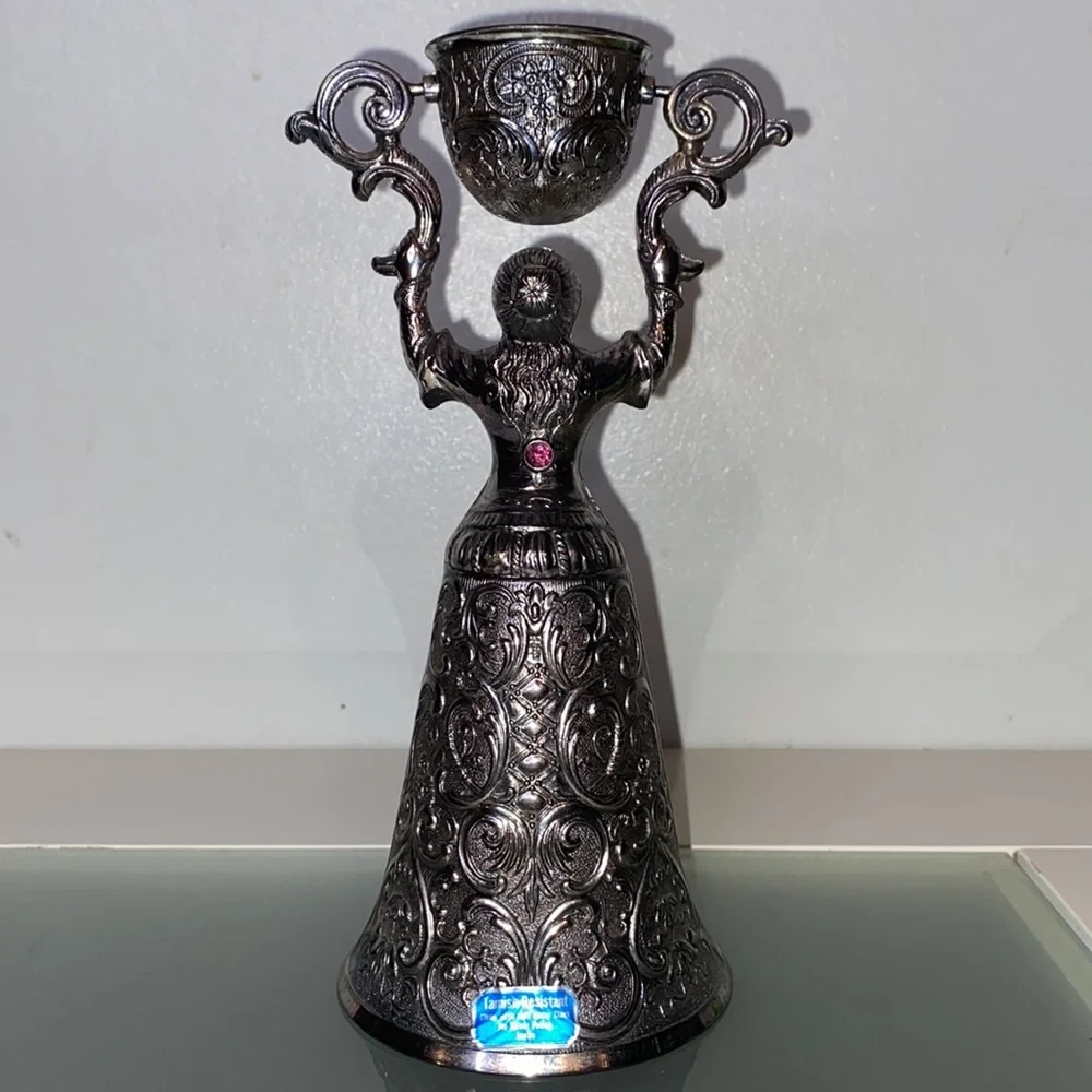 Vintage German Silver & Gold Plated Marriage Goblet w/Pink Rhinestone